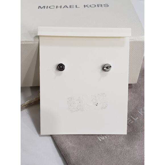 NEW MICHAEL KORS SILVER TONE CRYSTAL MONOGRAM PAVE,STUD ROUND EARRINGS‎ MKJ4516 - Picture 3 of 6